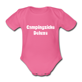 Unser Baby-Strampler mit dem Motiv "Campingzicke deluxe"